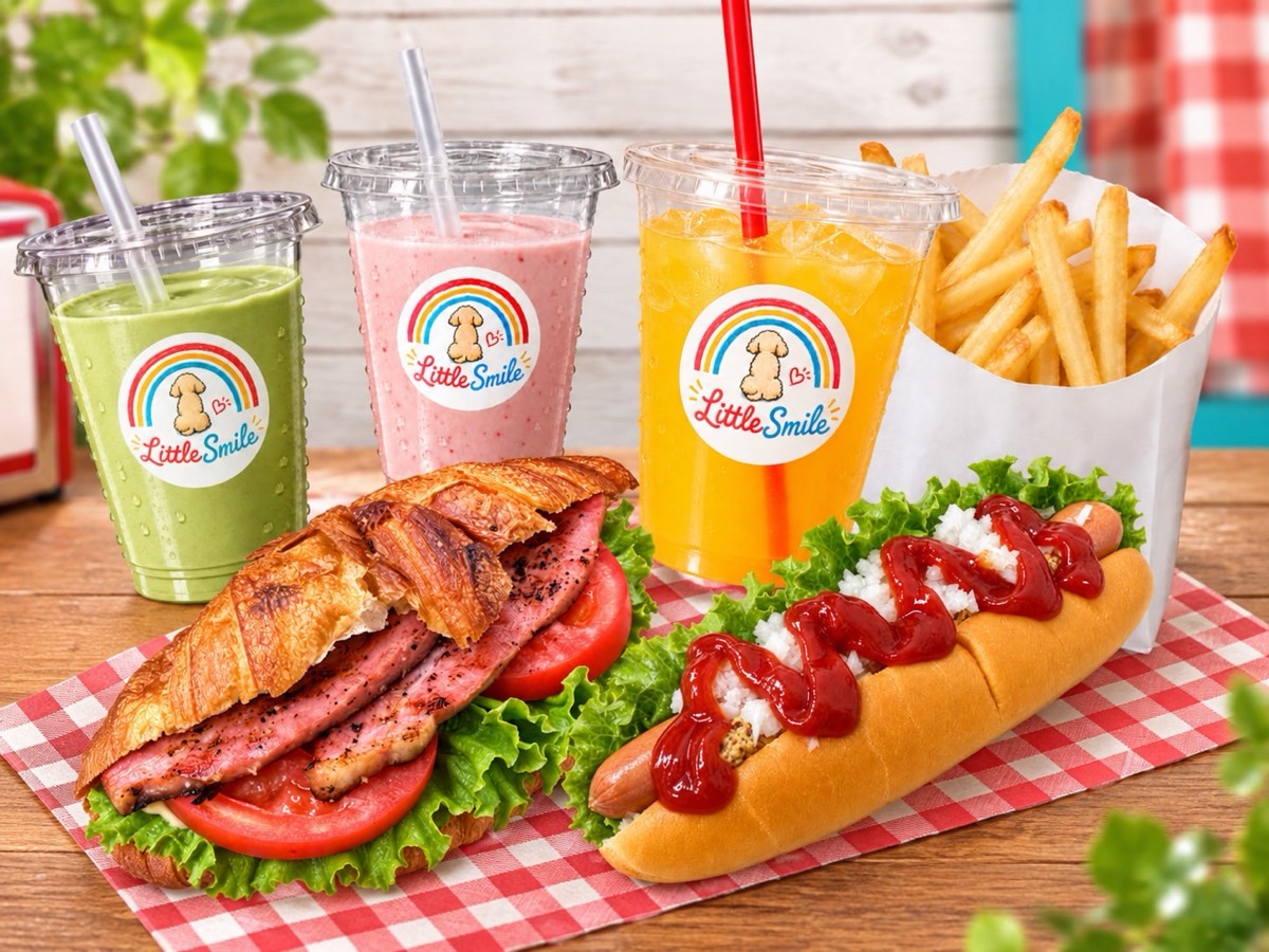 LittleSmileのクロワッサンBLTサンド、ホットドッグ、ポテト、ドリンク